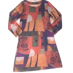 Hongjongling Ethnic Color Block Brown Orange Woolen Winter Dress Size M